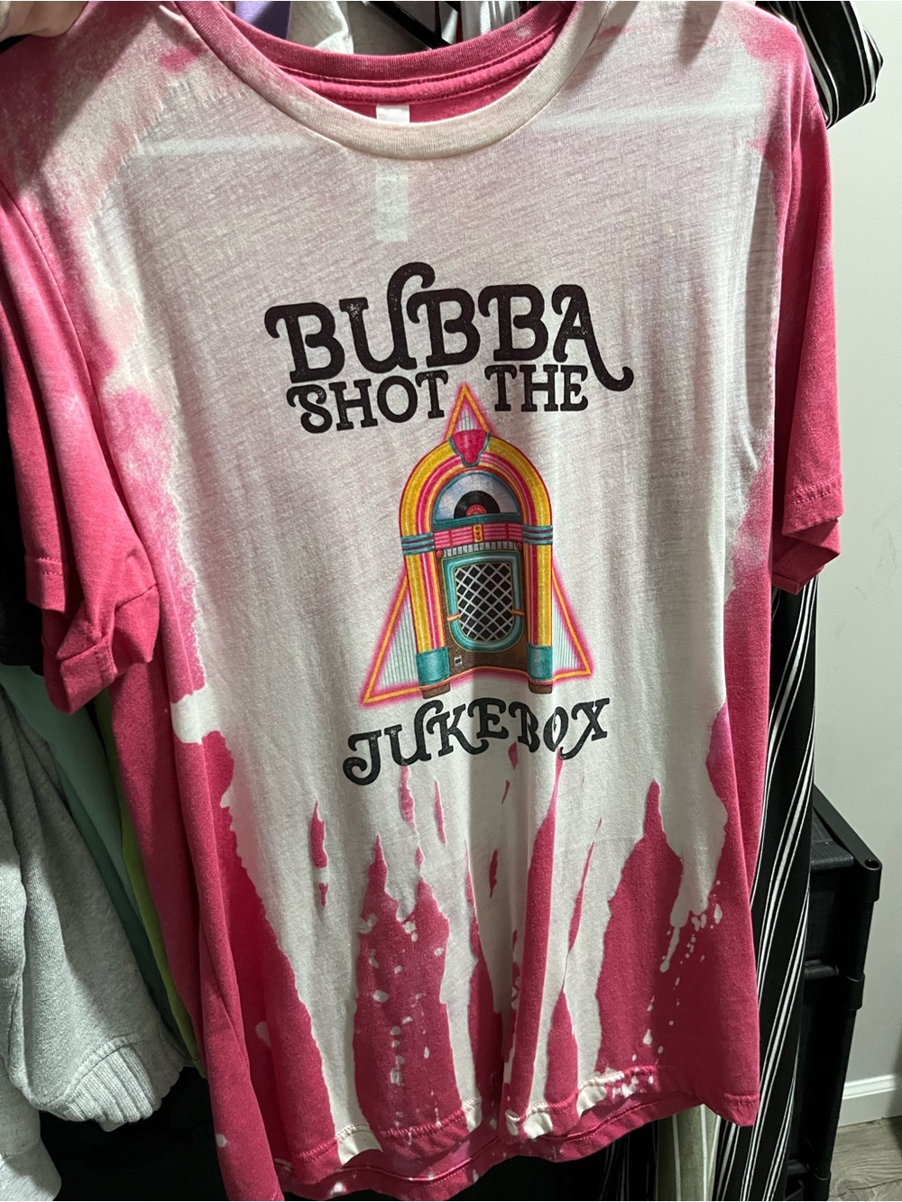 Bella Canvas Pink and White Tie-Dye "Bubba Shot the Jukebox" Tee
